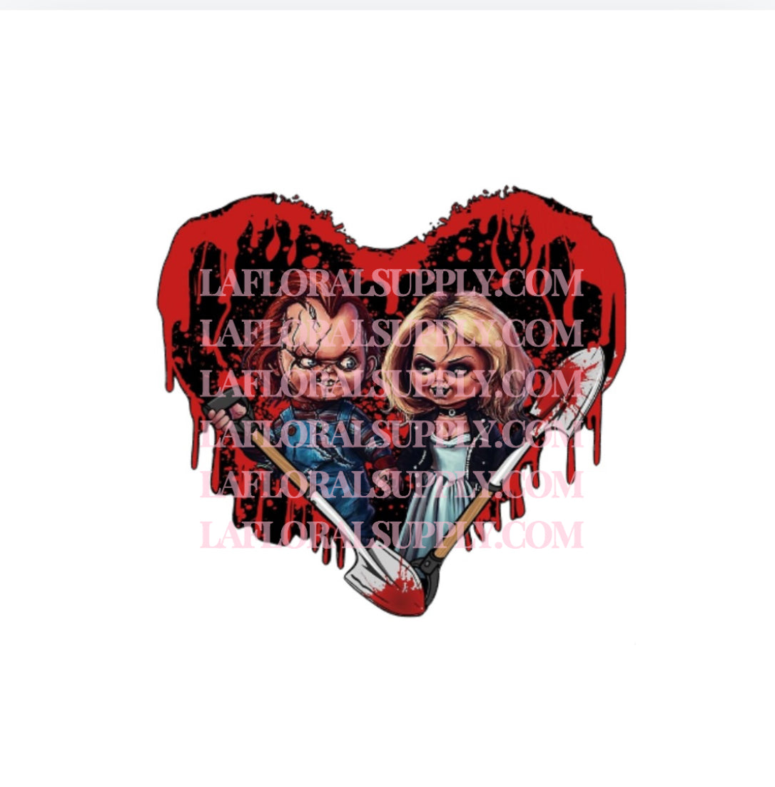 Heart Chucky and Tiffany Printed Valentine's Day Topper or Halloween Topper