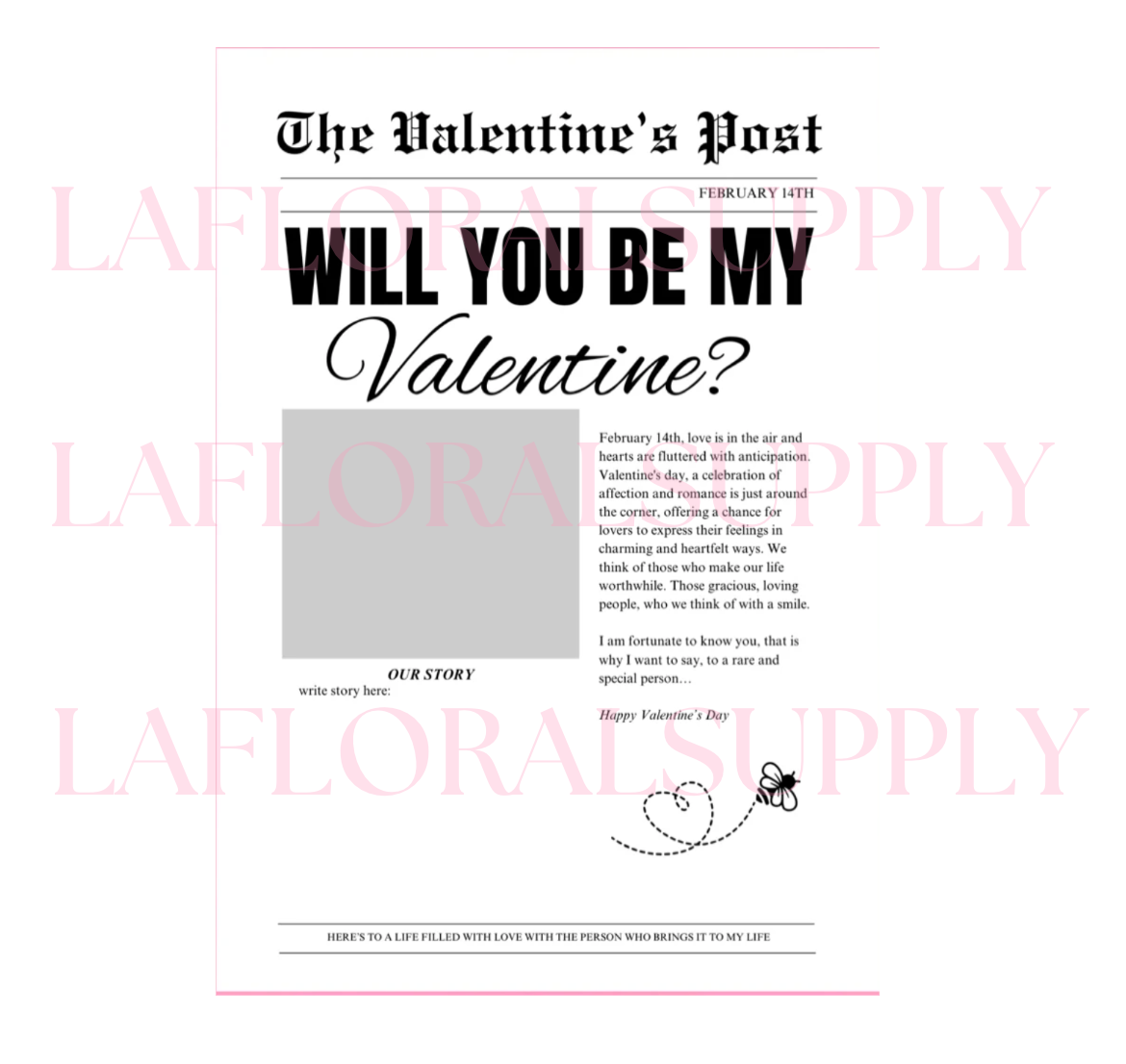 WILL YOU BE MY VALENTINE? Photo Insert + Story Valentine's Day Printed Paper