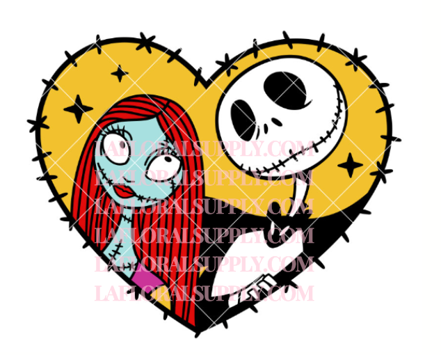 Jack Skellington and Sally Face Heart Printed Halloween Topper