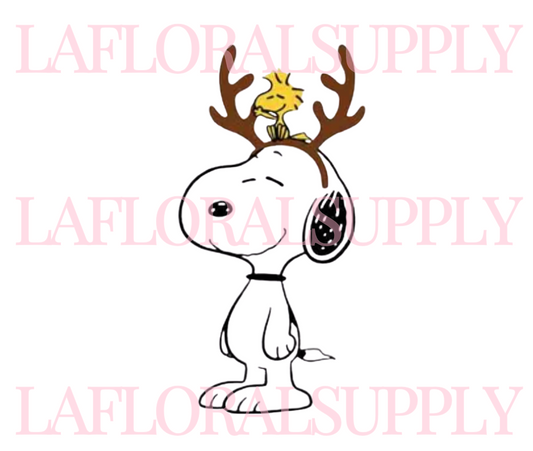 Printed Snoopy Reindeer with Woodstock Christmas Topper