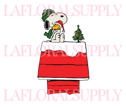 Printed Snoopy Hugging Woodstock on House Christmas Topper
