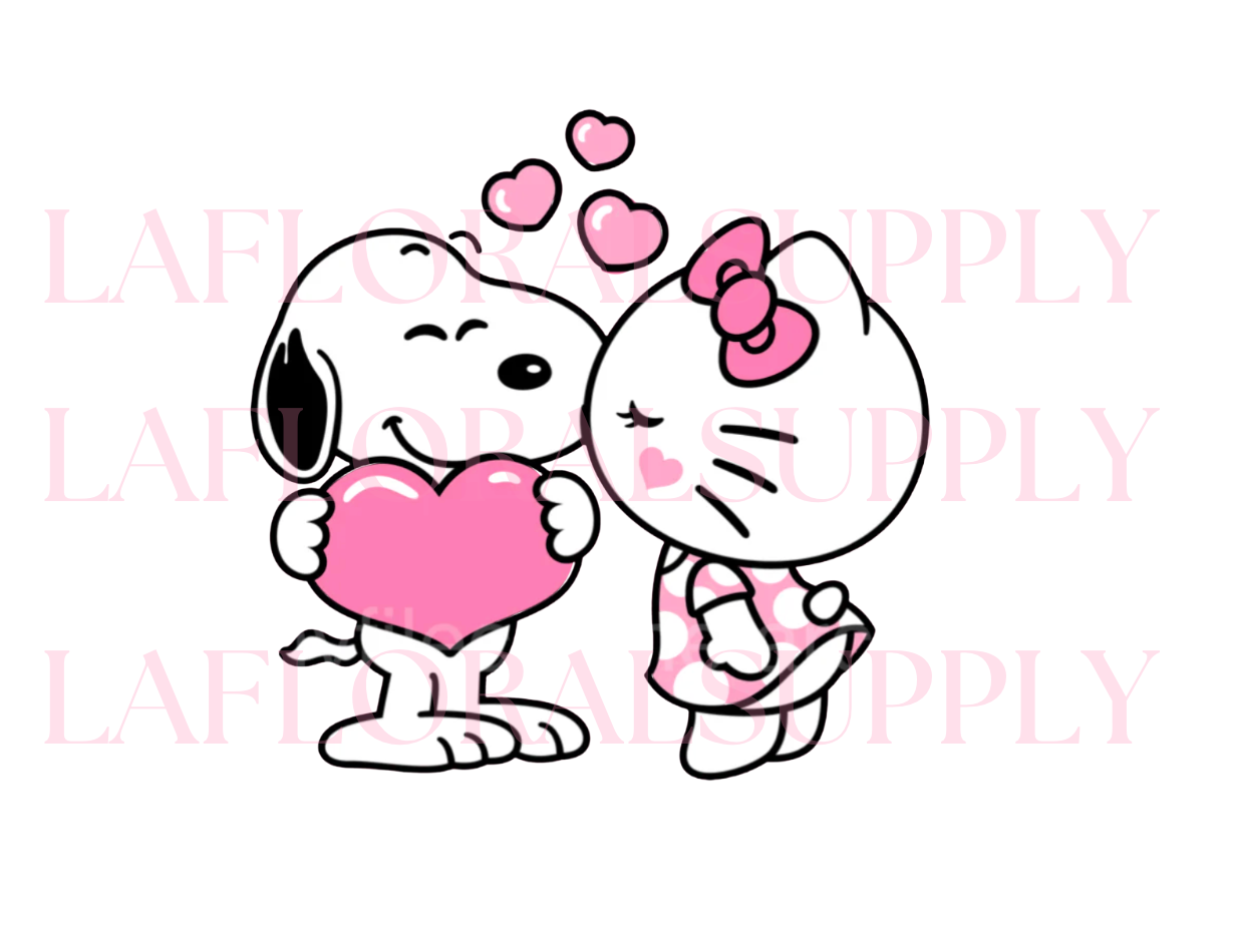Snoopy And Hello Kitty Kiss Valentine's Day Topper